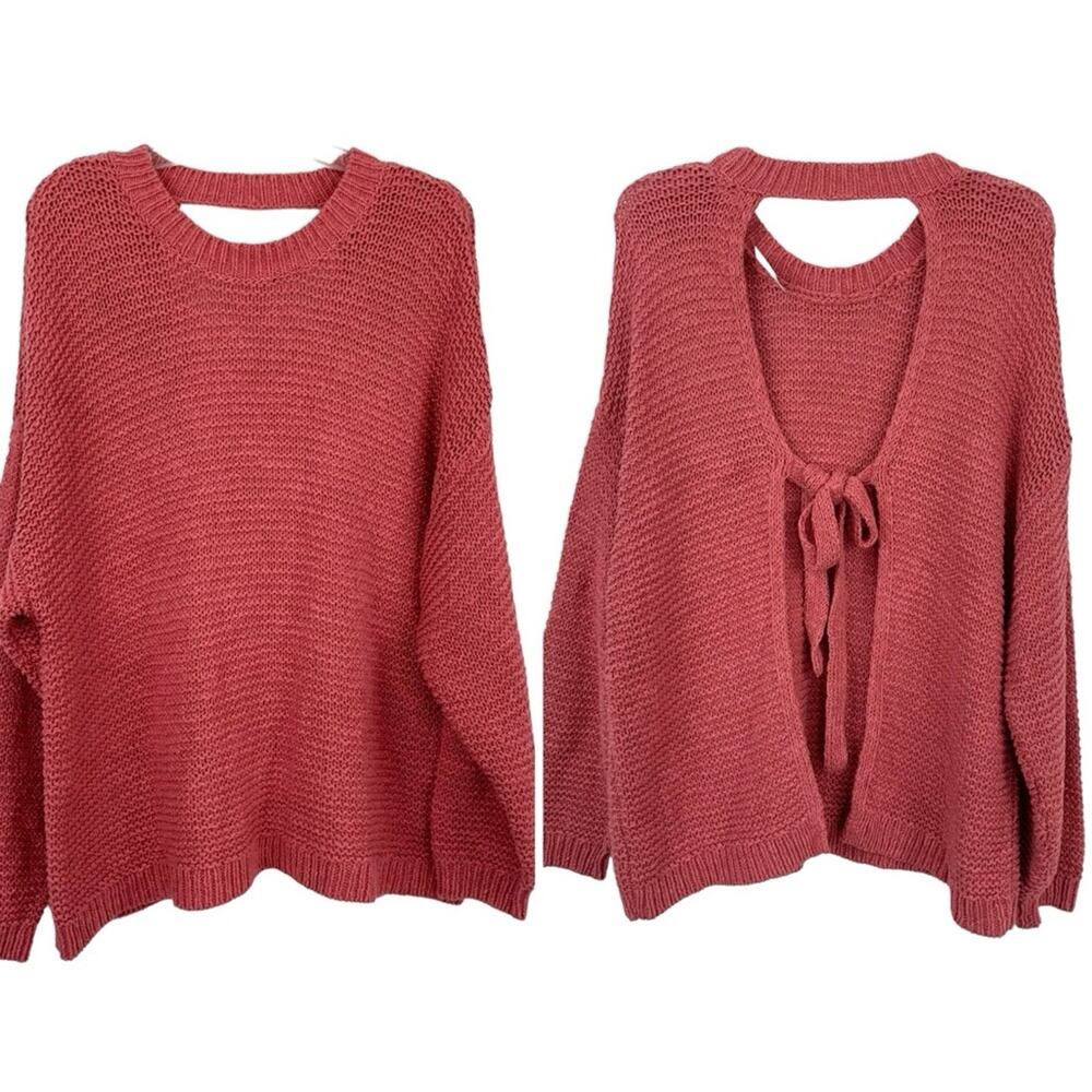 Aerie NWT Cotton Open Back Pink Slouchy Oversized Pullover Heavyweight Sweater M